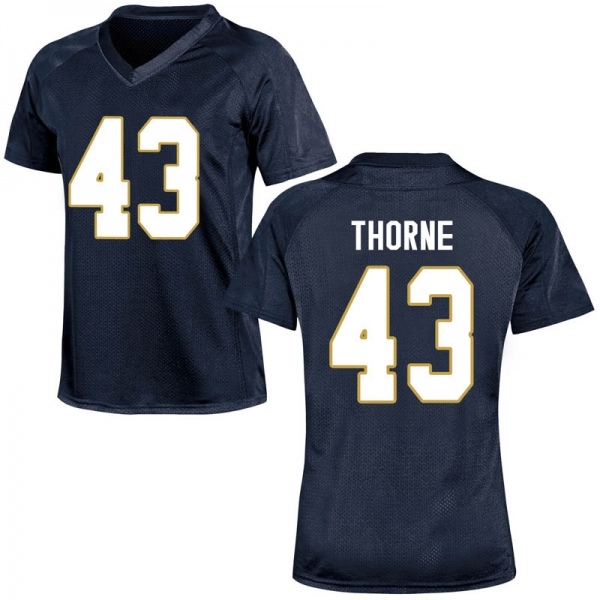 Marcus Thorne Notre Dame Fighting Irish NCAA Women's #43 Navy Blue Game College Stitched Football Jersey RSW5355OT